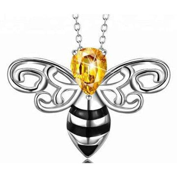 Monica Fashion Necklace Honey Bee Pendant with Sparkling Yellow CZ Head in 925 Silver
